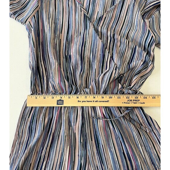 Umgee Women's Colorful Stripe Faux Wrap Ruffle Romper Elastic Waist Size S - Picture 6 of 7